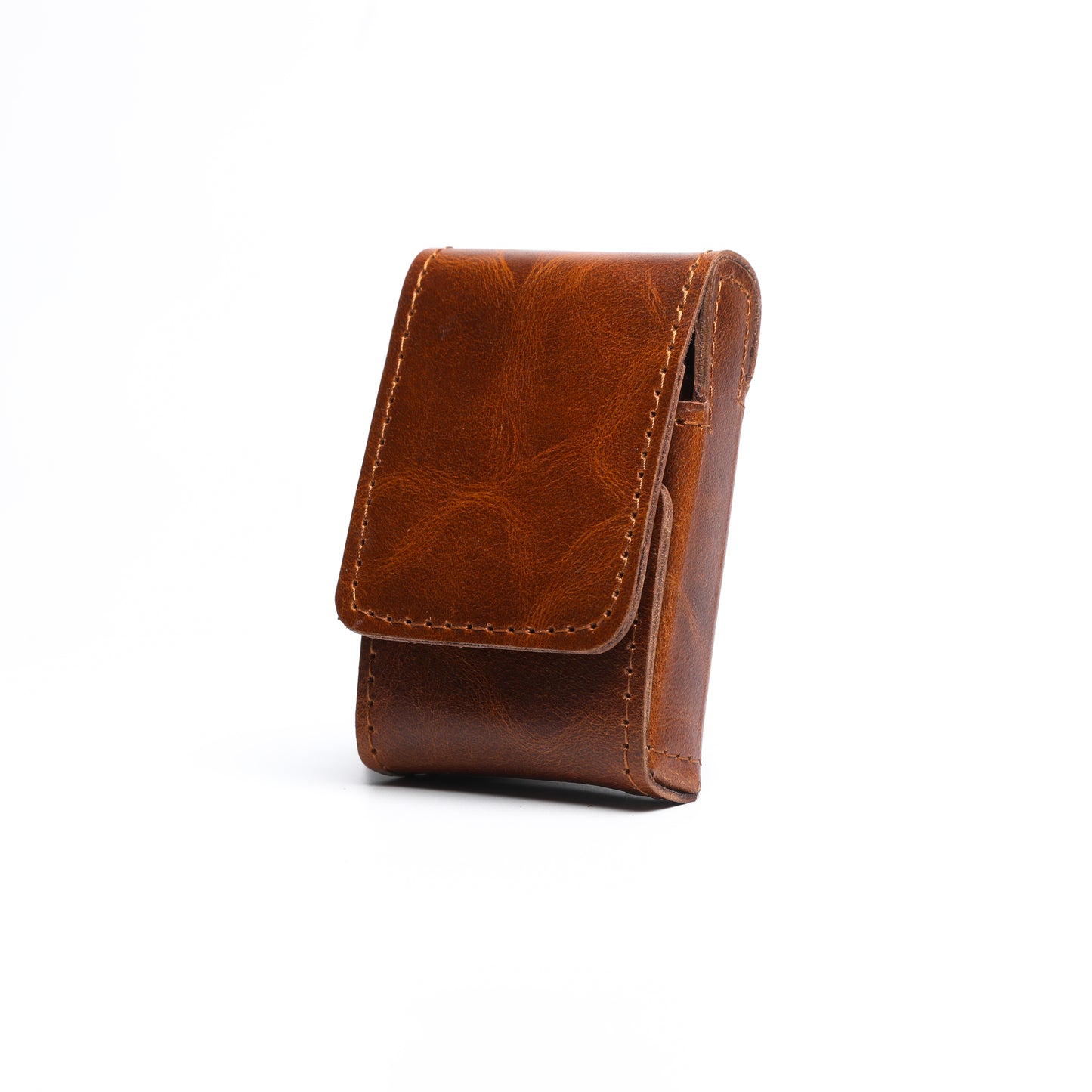 sobo classic - Leather Cigarette Case With Lighter Pocket Caramel Brown