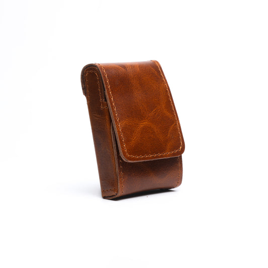 sobo classic - Leather Cigarette Case With Lighter Pocket Caramel Brown